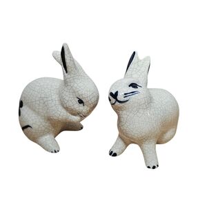 Vintage Potting Shed Dedham Pottery Bunny Rabbit Mini Figurines Set of 2